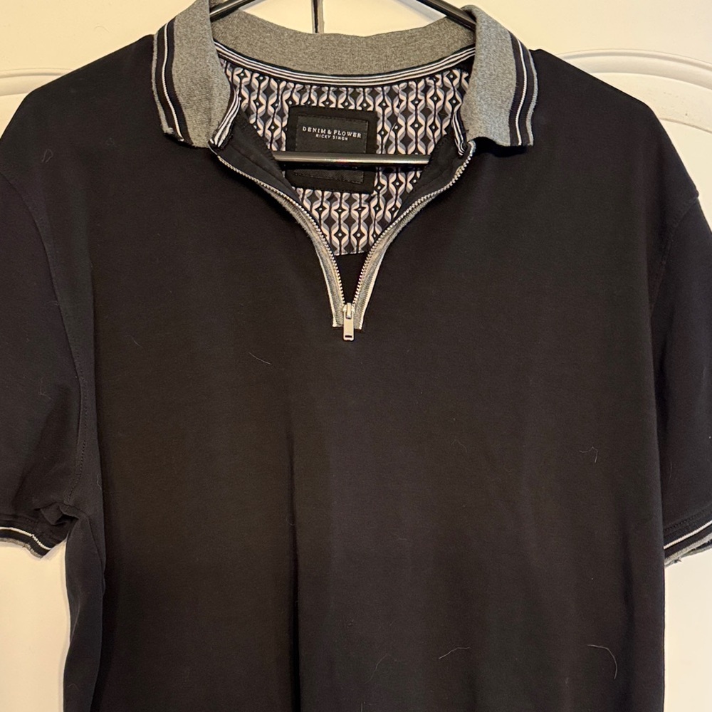 Denim & Flower Black Polo with Gray Accents